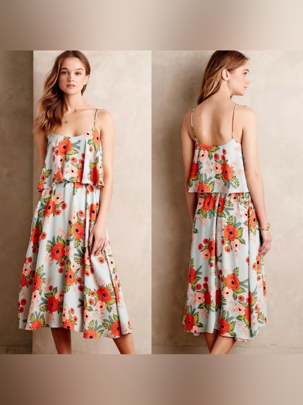 Anthro Paper Crown x Rifle Paper Co. 2015 Poppy Field Tiered Floral Midi Dress
